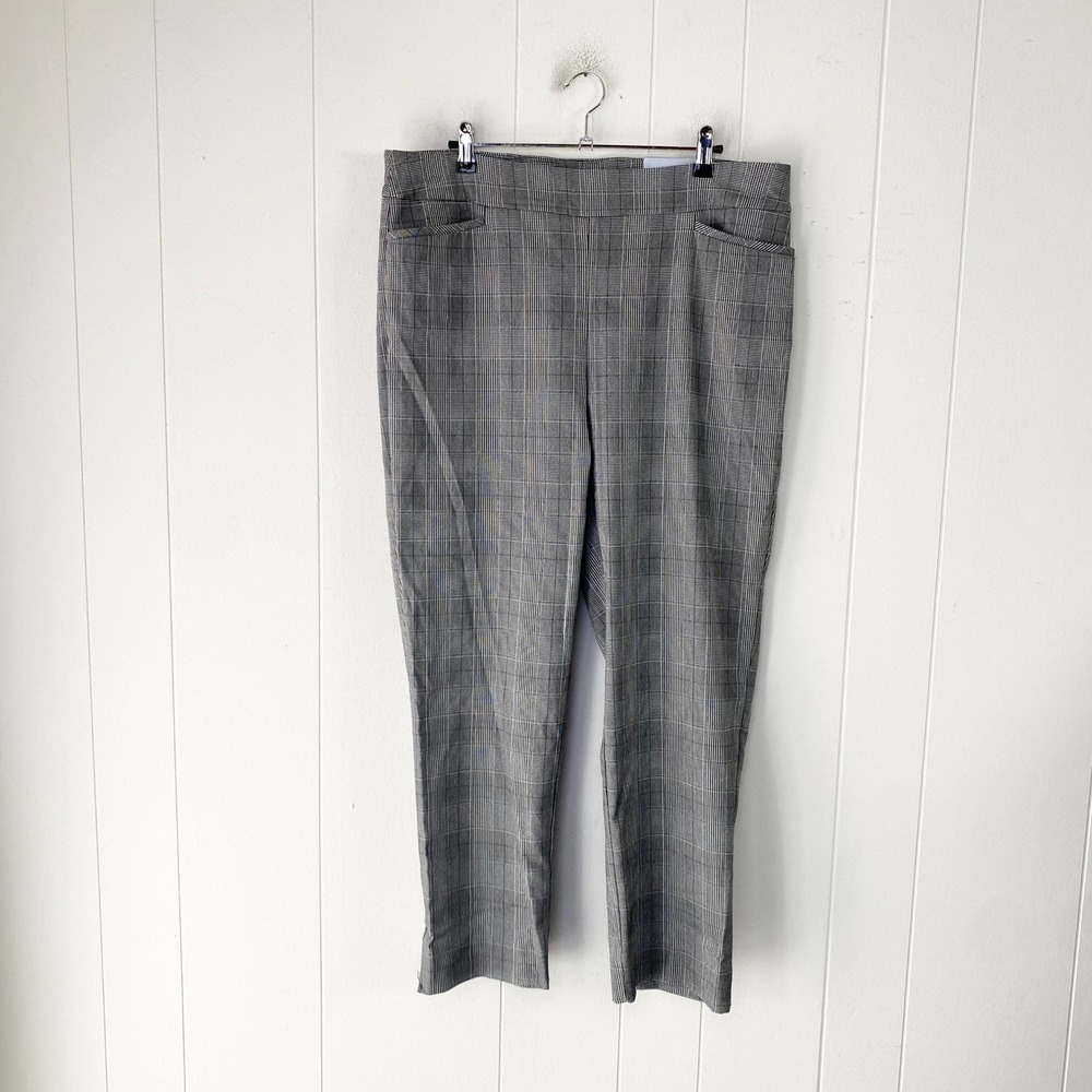 NWT Chicos So Slimming 360 Brigitte Plaid Slim Ankle Pants Black White Size 14R